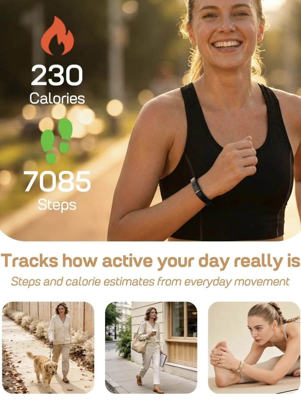 FITVII Black Fitness Tracker Band with Gold Accents Screenless Activity Tracker